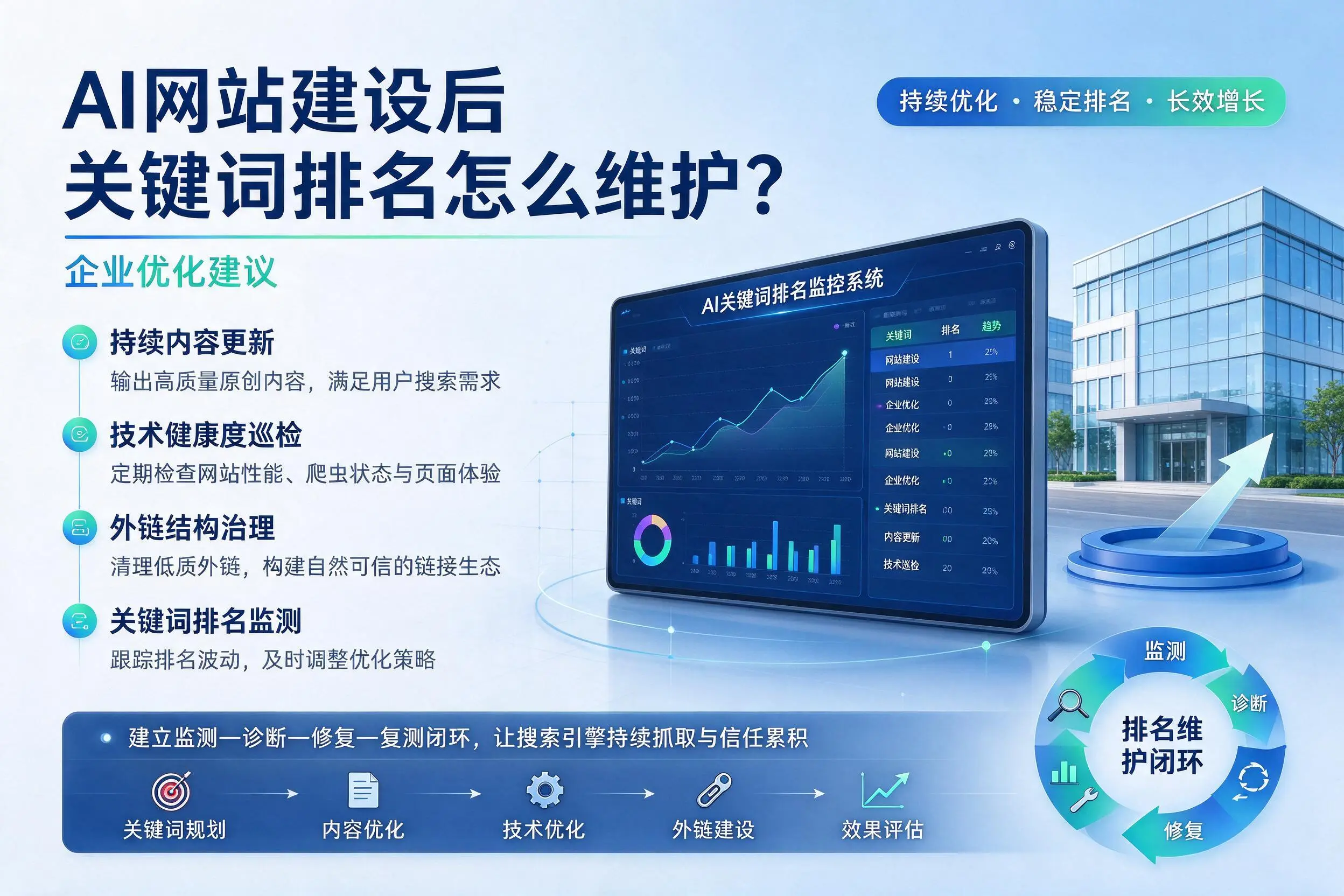 AI网站建设后关键词排名怎么维护?果洛企业优化建议